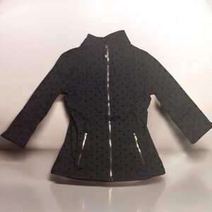 Black Polka Dot Fitted Workout Jacket Size 2-4 Small Yoga Athleisure Zip